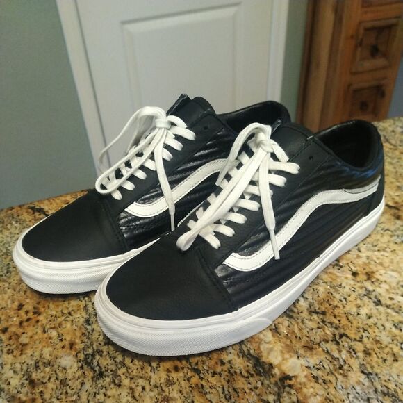 Rare Ribbed Vans Mens Black 500714 Lace Up Low Top Leather Shoes M 7 W 8.5 - Picture 4 of 12